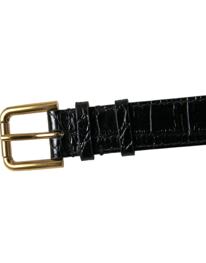 Schwarzes strukturiertes Leder mit goldfarbener Metallschnalle Armband