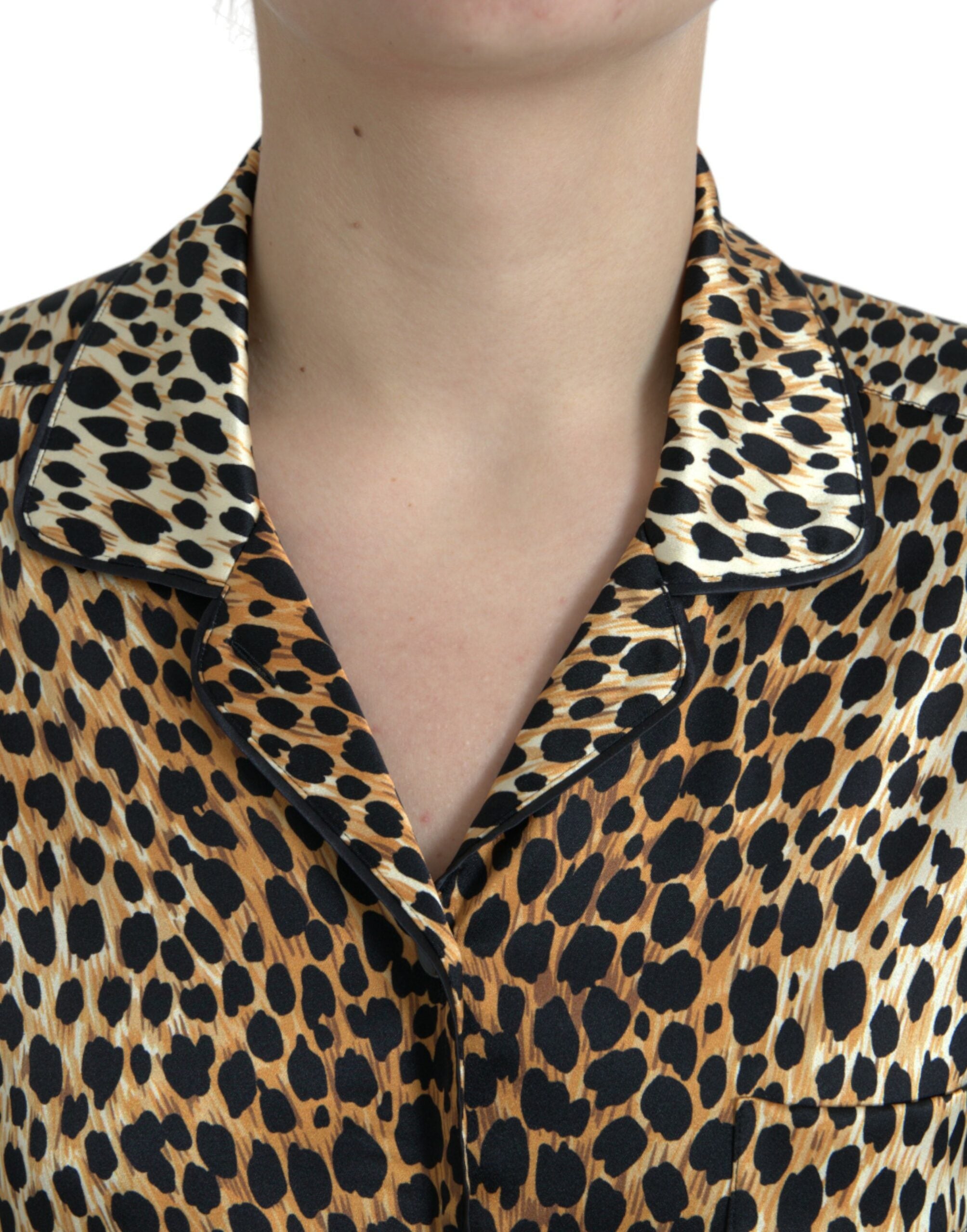 Elegant brown silk blouse with animal print