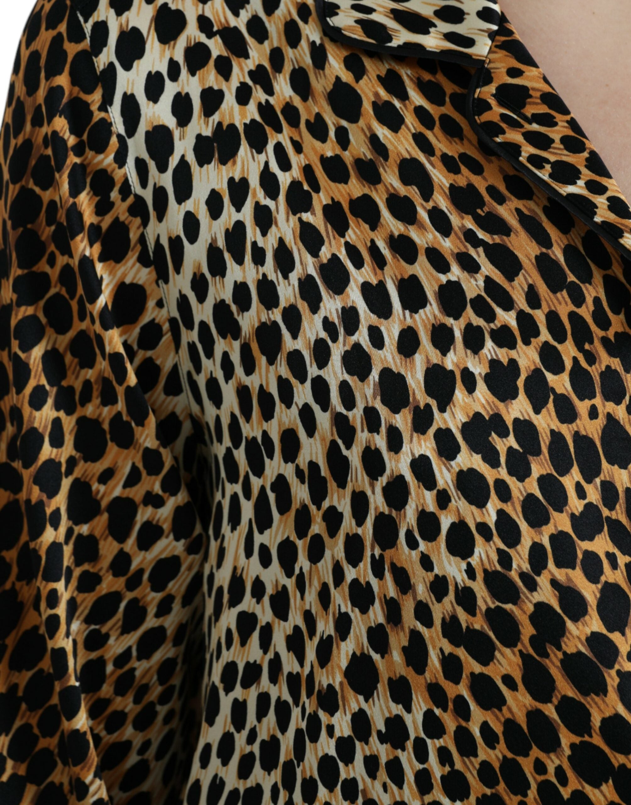 Elegant brown silk blouse with animal print