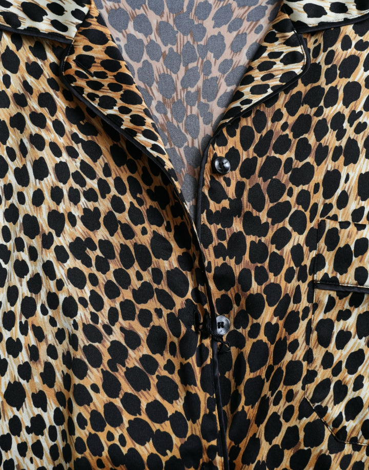 Braunes Leopardendruck Blusenoberteil mit langen Ärmeln