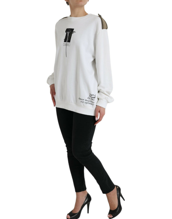 Weißer geblümter Rundhals-Pullover aus Baumwolle