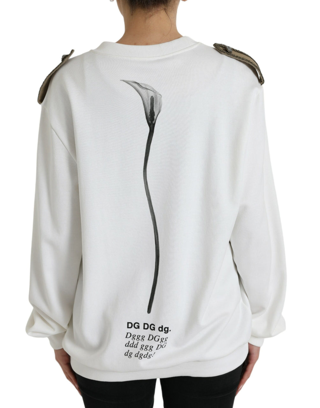 Weißer geblümter Rundhals-Pullover aus Baumwolle