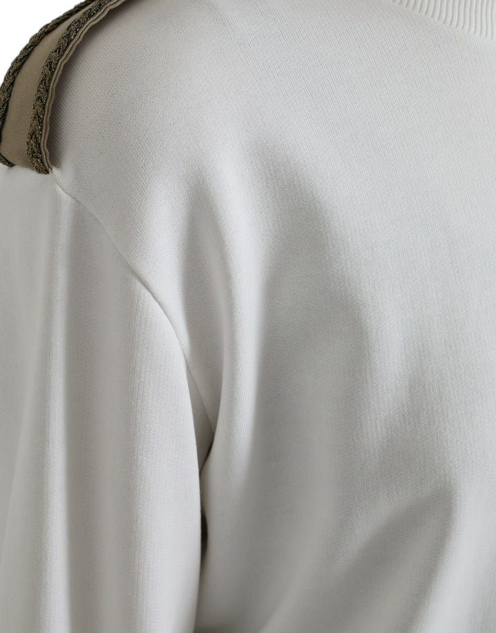 Weißer geblümter Rundhals-Pullover aus Baumwolle