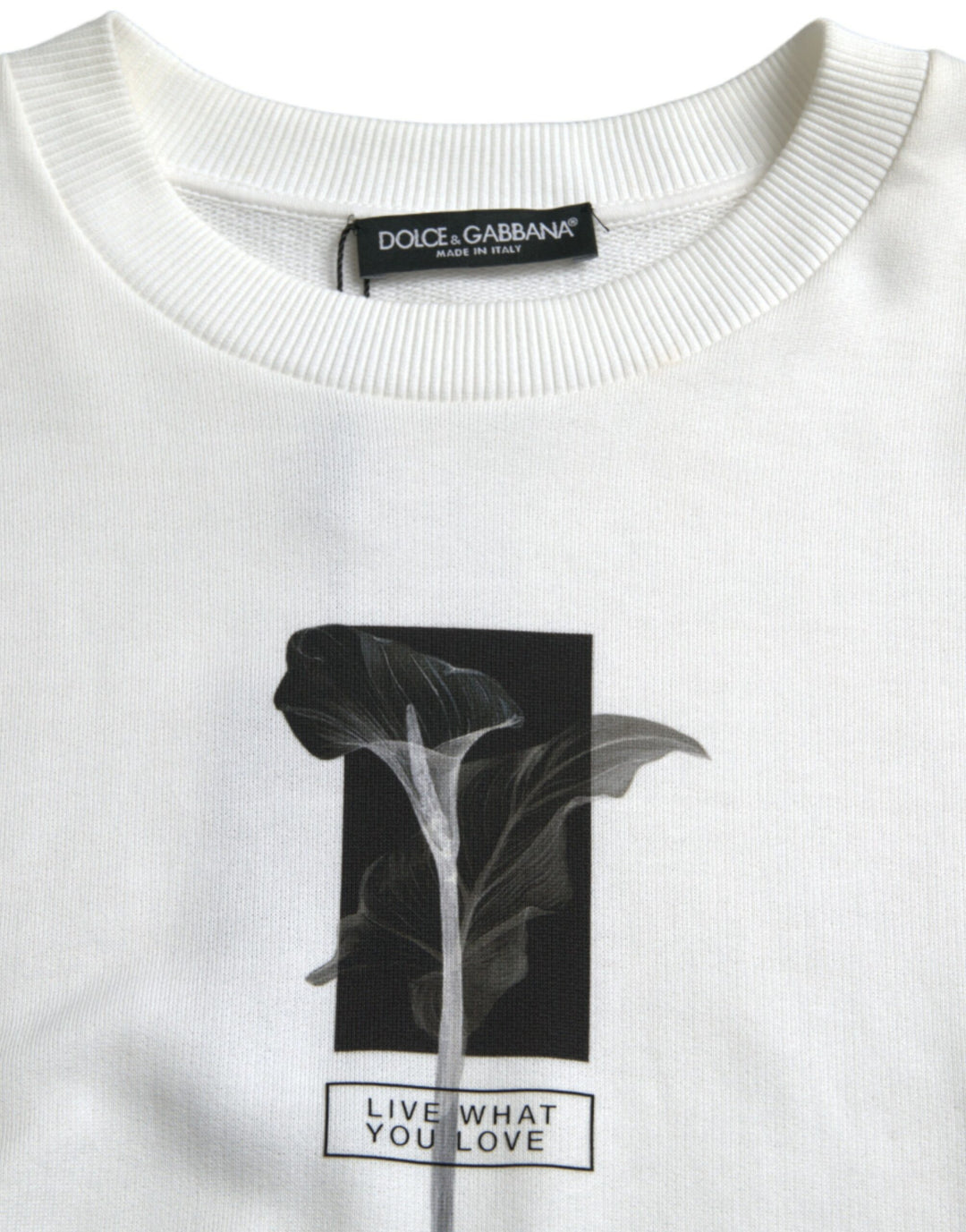 Weißer geblümter Rundhals-Pullover aus Baumwolle