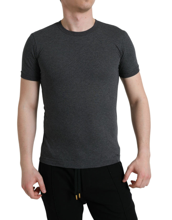 Dunkelgraues Baumwoll-T-Shirt mit Rundhalsausschnitt