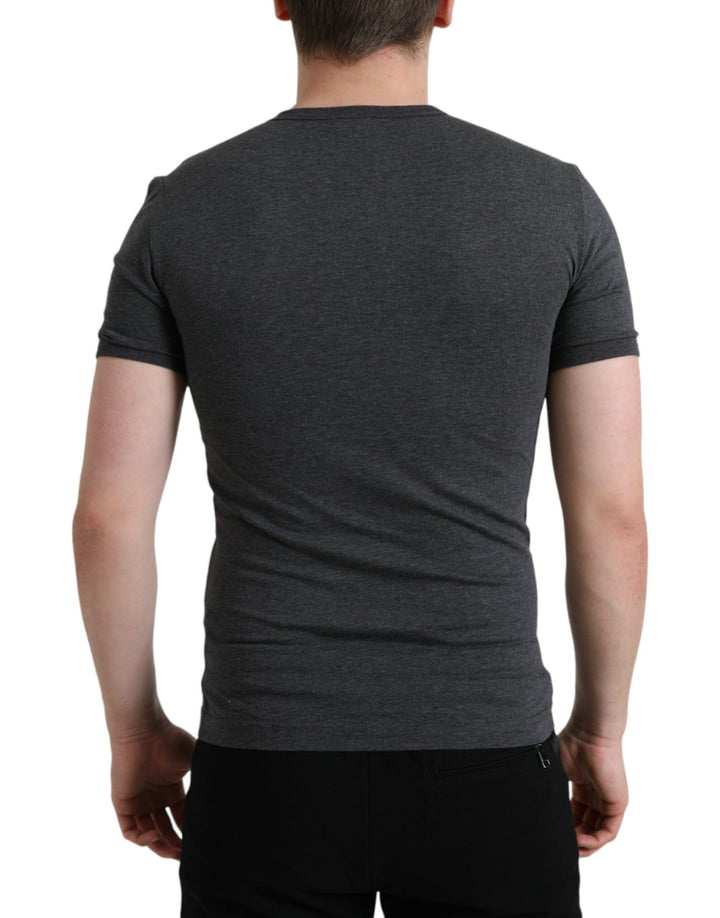 Dunkelgraues Baumwoll-T-Shirt mit Rundhalsausschnitt