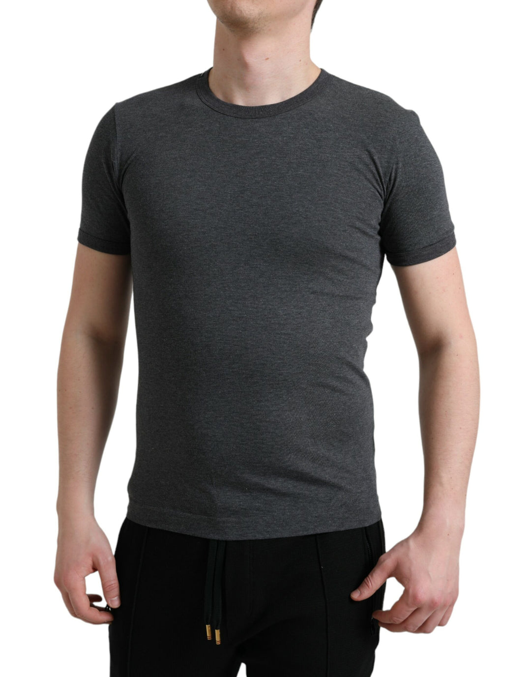 Dunkelgraues Baumwoll-T-Shirt mit Rundhalsausschnitt