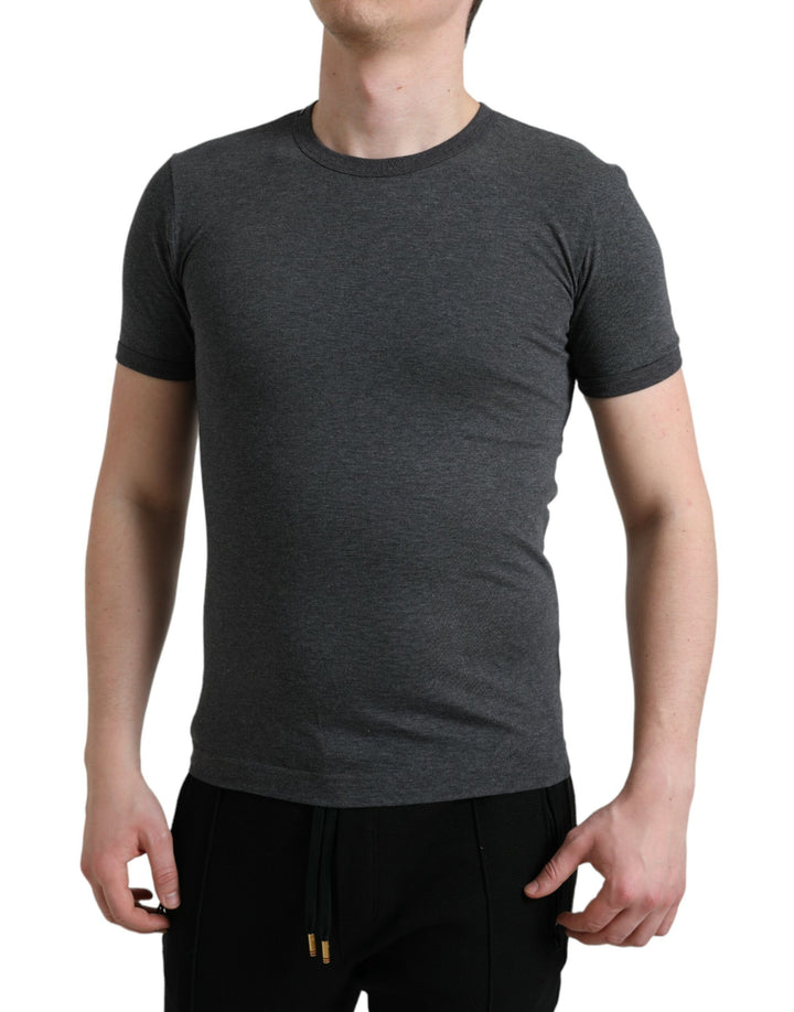 Dunkelgraues Baumwoll-T-Shirt mit Rundhalsausschnitt