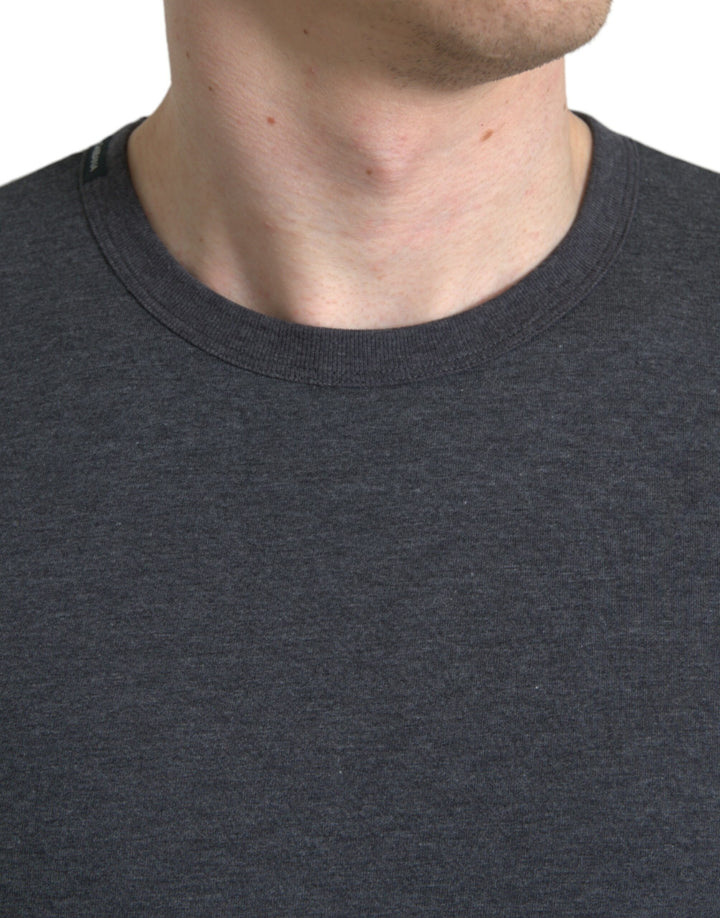Dunkelgraues Baumwoll-T-Shirt mit Rundhalsausschnitt