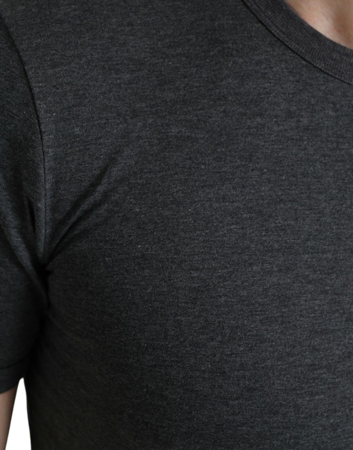 Dunkelgraues Baumwoll-T-Shirt mit Rundhalsausschnitt