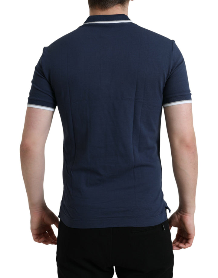 Blaues Crown Patch Baumwoll-Polo-T-Shirt mit Kragen für Männer