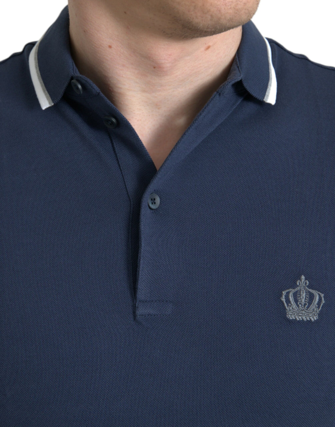 Blaues Crown Patch Baumwoll-Polo-T-Shirt mit Kragen für Männer