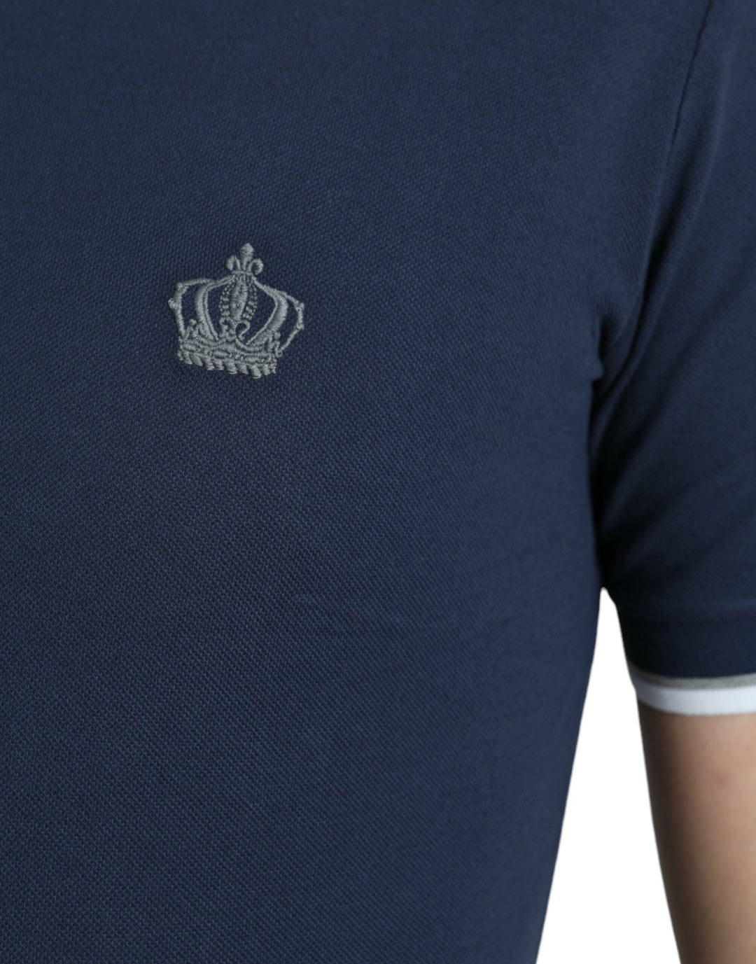 Blaues Crown Patch Baumwoll-Polo-T-Shirt mit Kragen für Männer