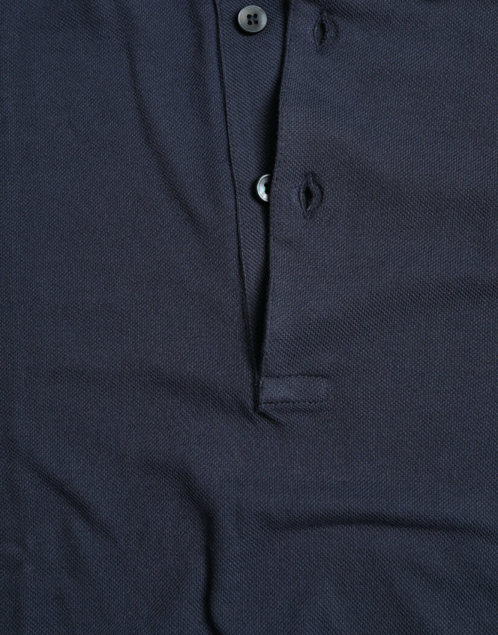 Blaues Crown Patch Baumwoll-Polo-T-Shirt mit Kragen für Männer
