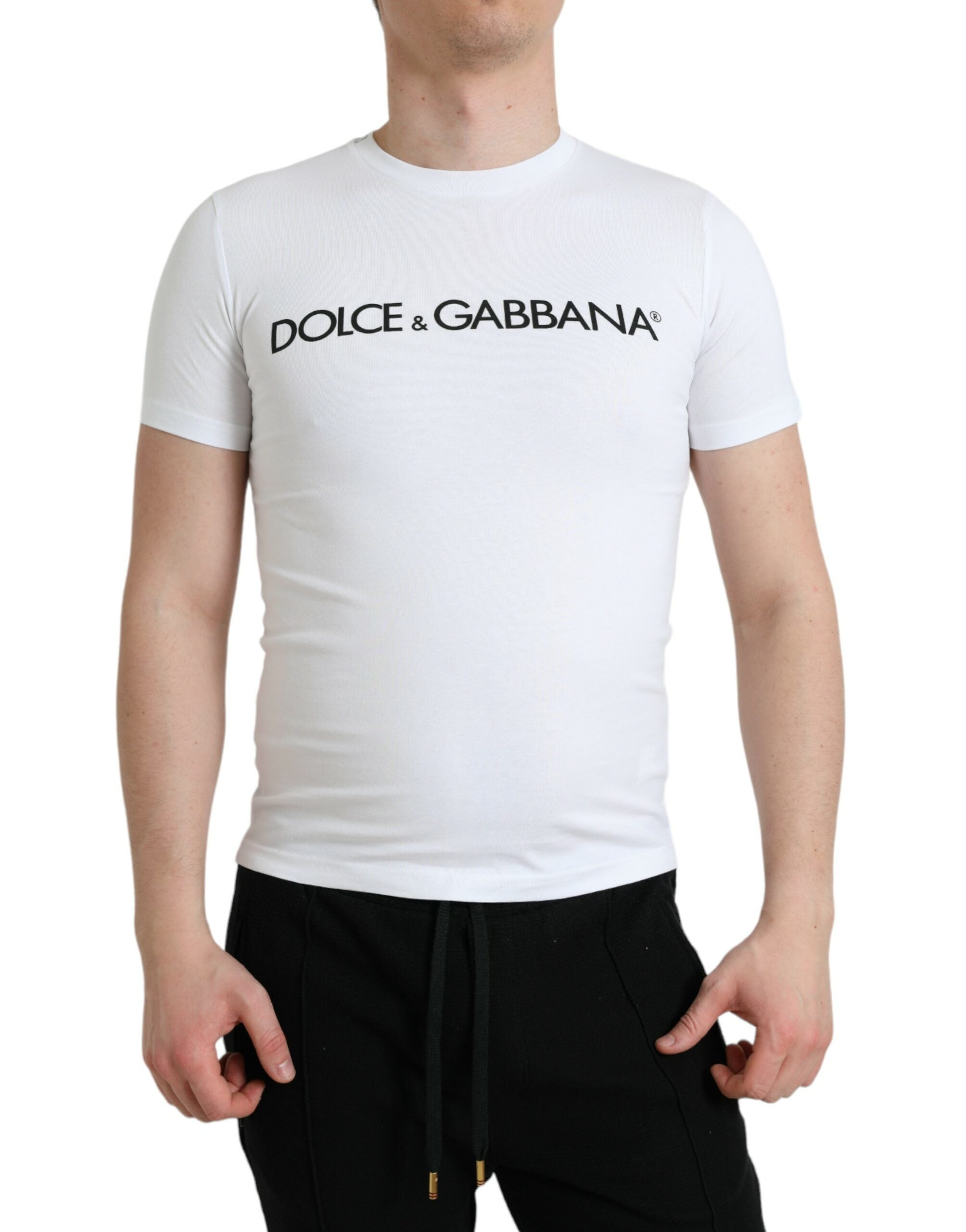 Elegant white logo round neck t-shirt