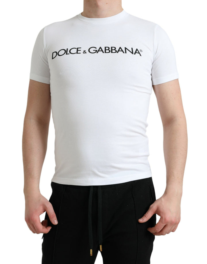 Weißes T-Shirt mit Rundhalsausschnitt und Logodruck aus Baumwolle