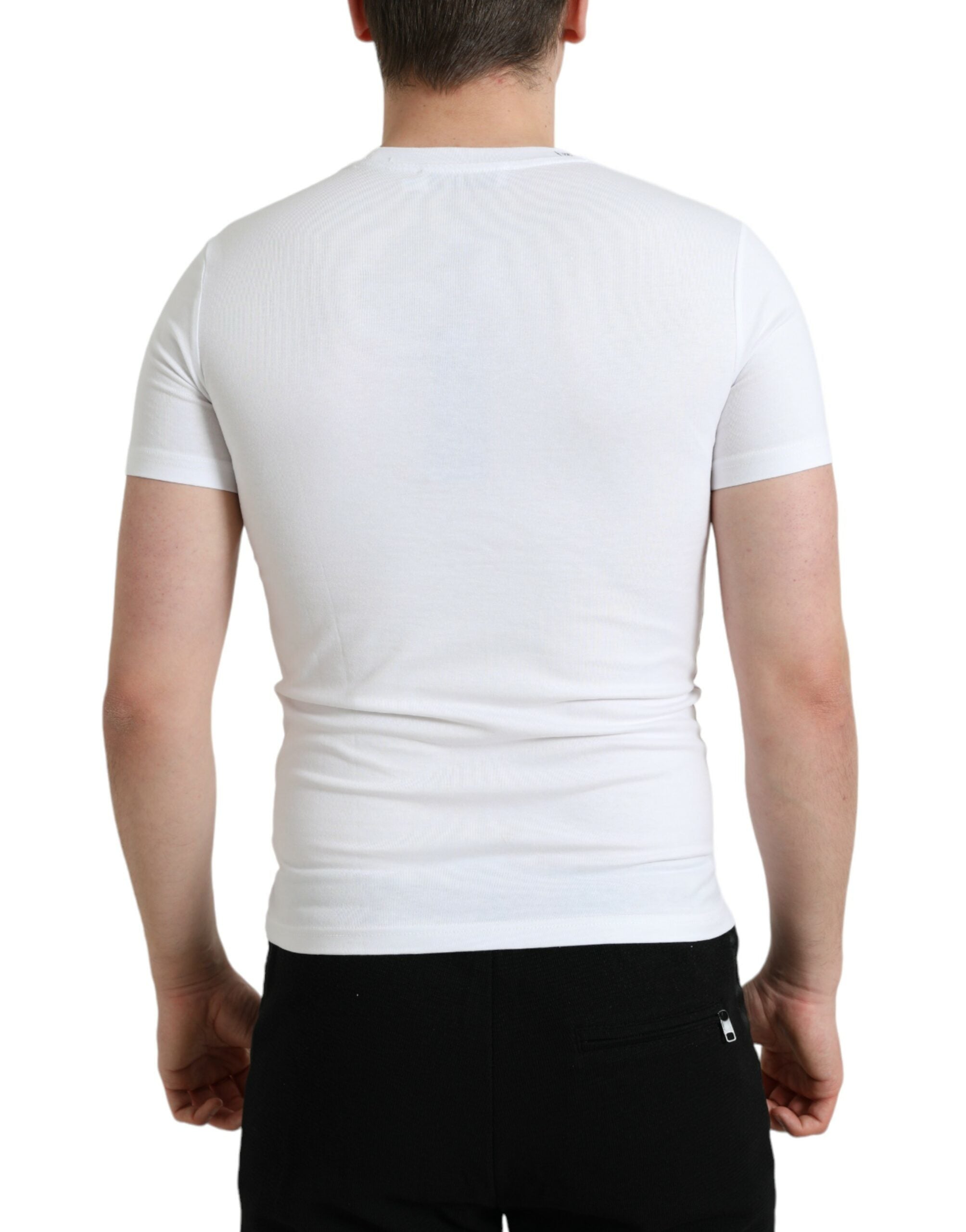 Elegant white logo round neck t-shirt