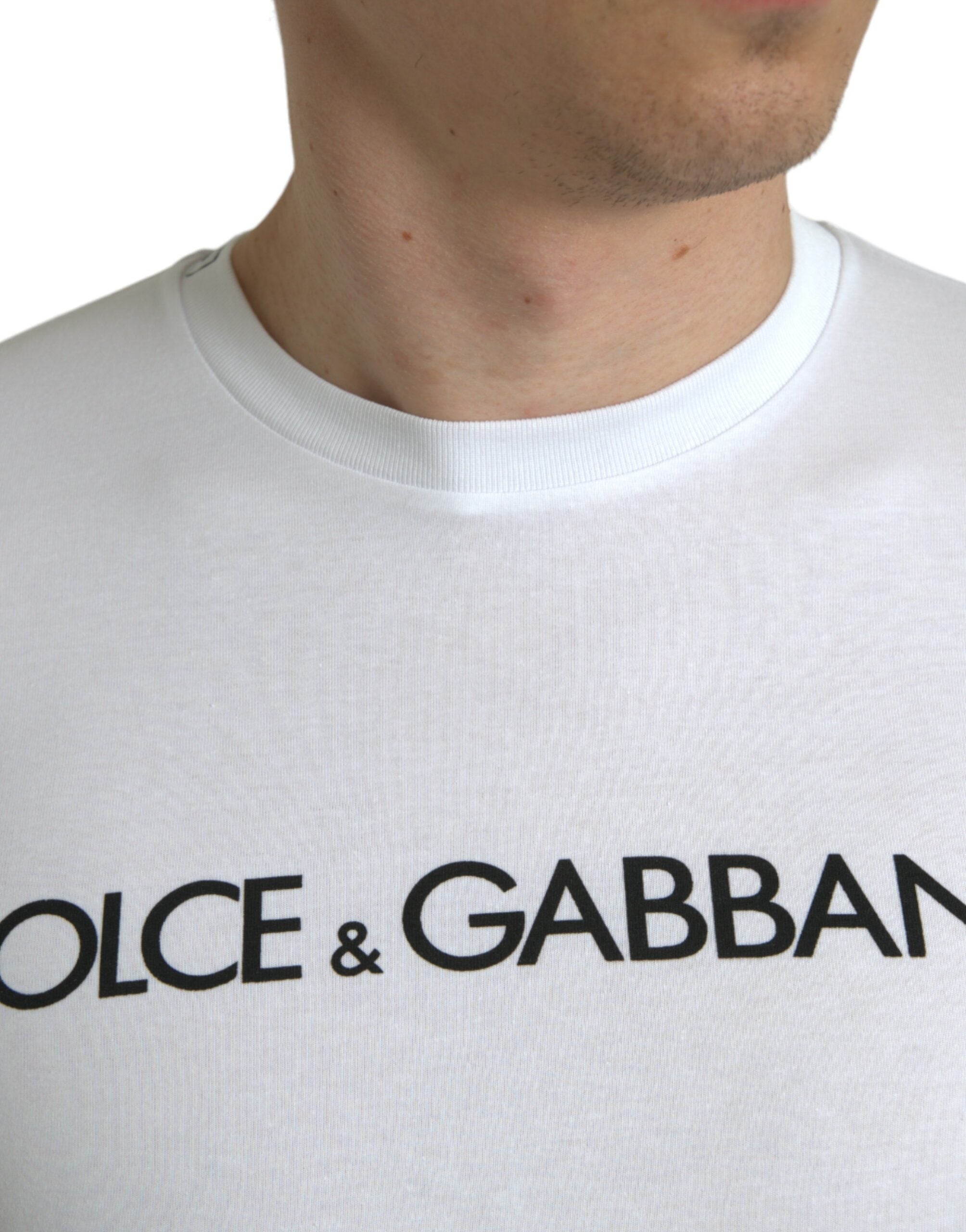Elegant white logo round neck t-shirt