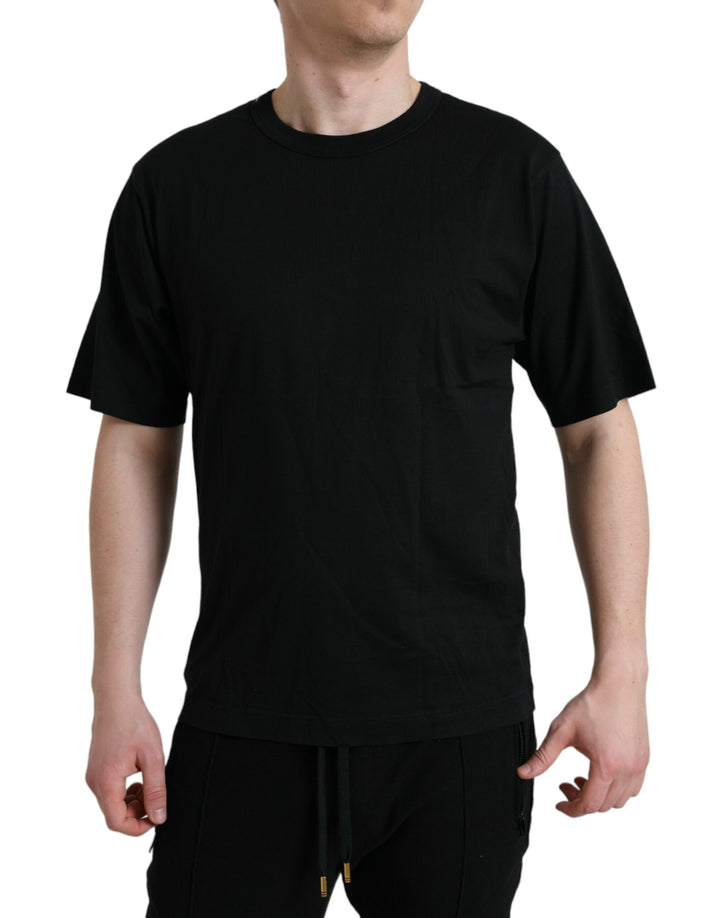 Schwarzes T-Shirt mit Rundhalsausschnitt und kurzen Ärmeln mit Logo-Prägung