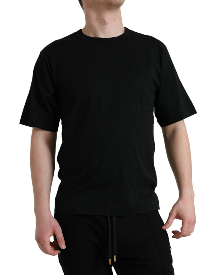 Schwarzes T-Shirt mit Rundhalsausschnitt und kurzen Ärmeln mit Logo-Prägung