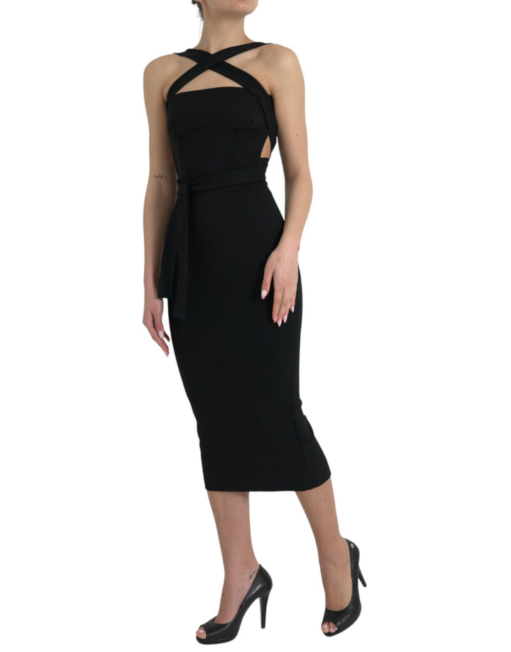 Elegant black sheath dress midi dress