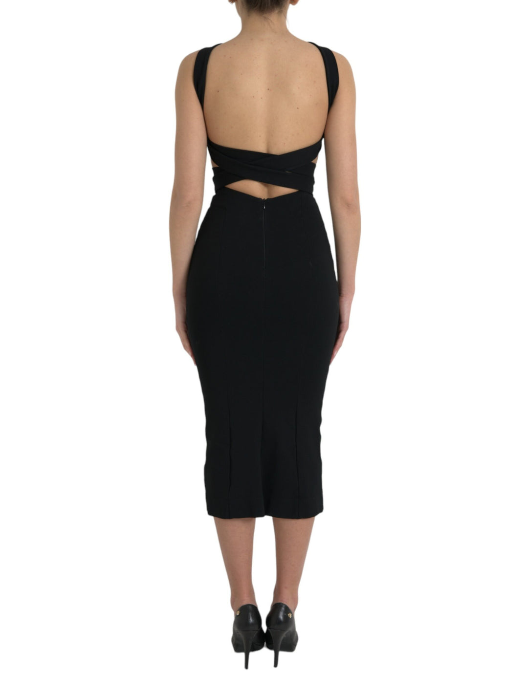Elegant black sheath dress midi dress