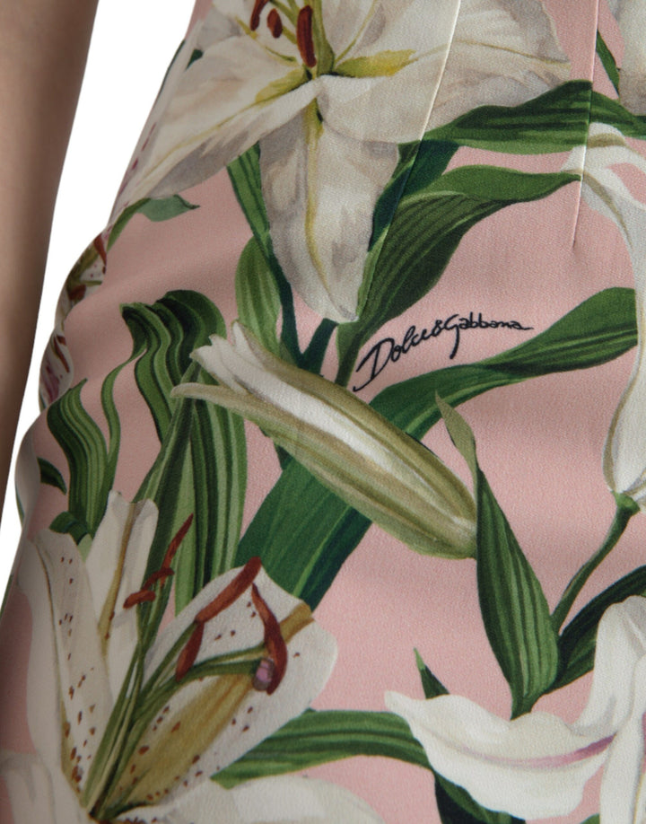 Elegant pink sheath dress with lily pattern