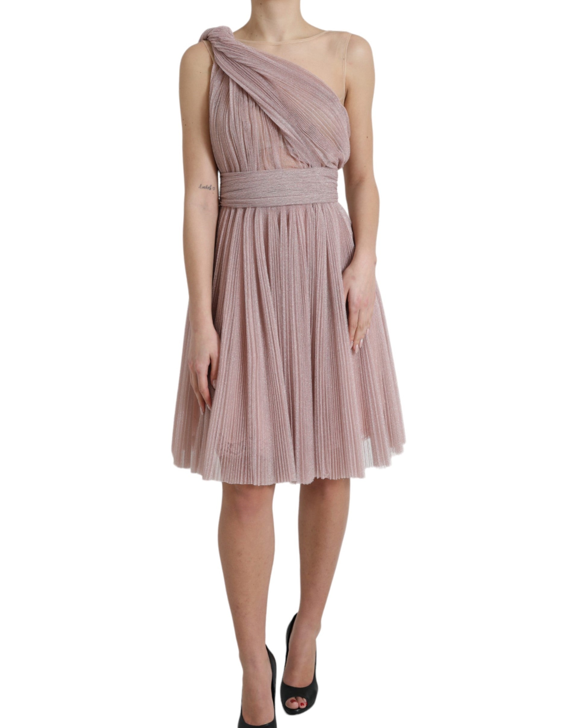 Lilac one-shoulder pleated designer dress