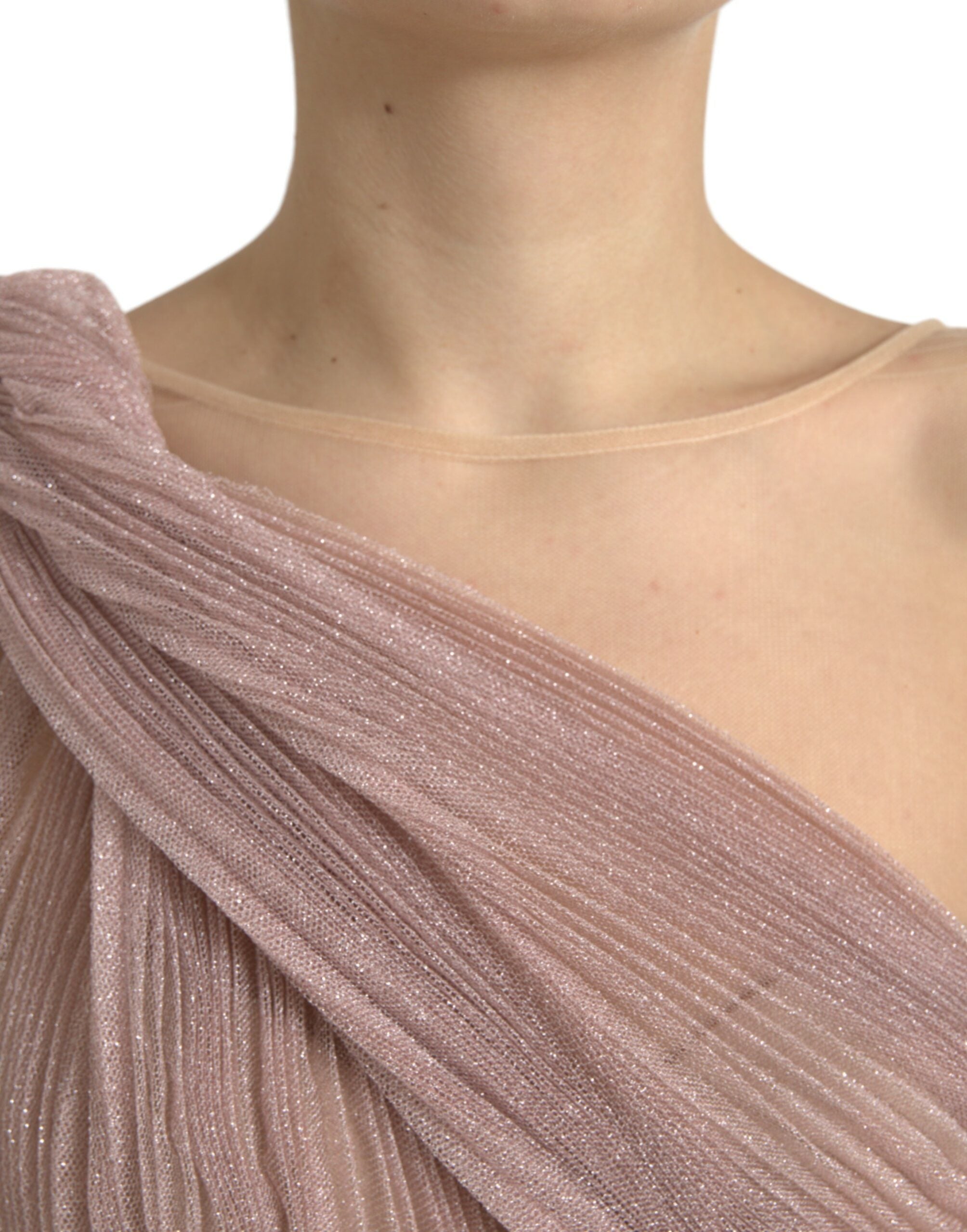 Lilac one-shoulder pleated designer dress