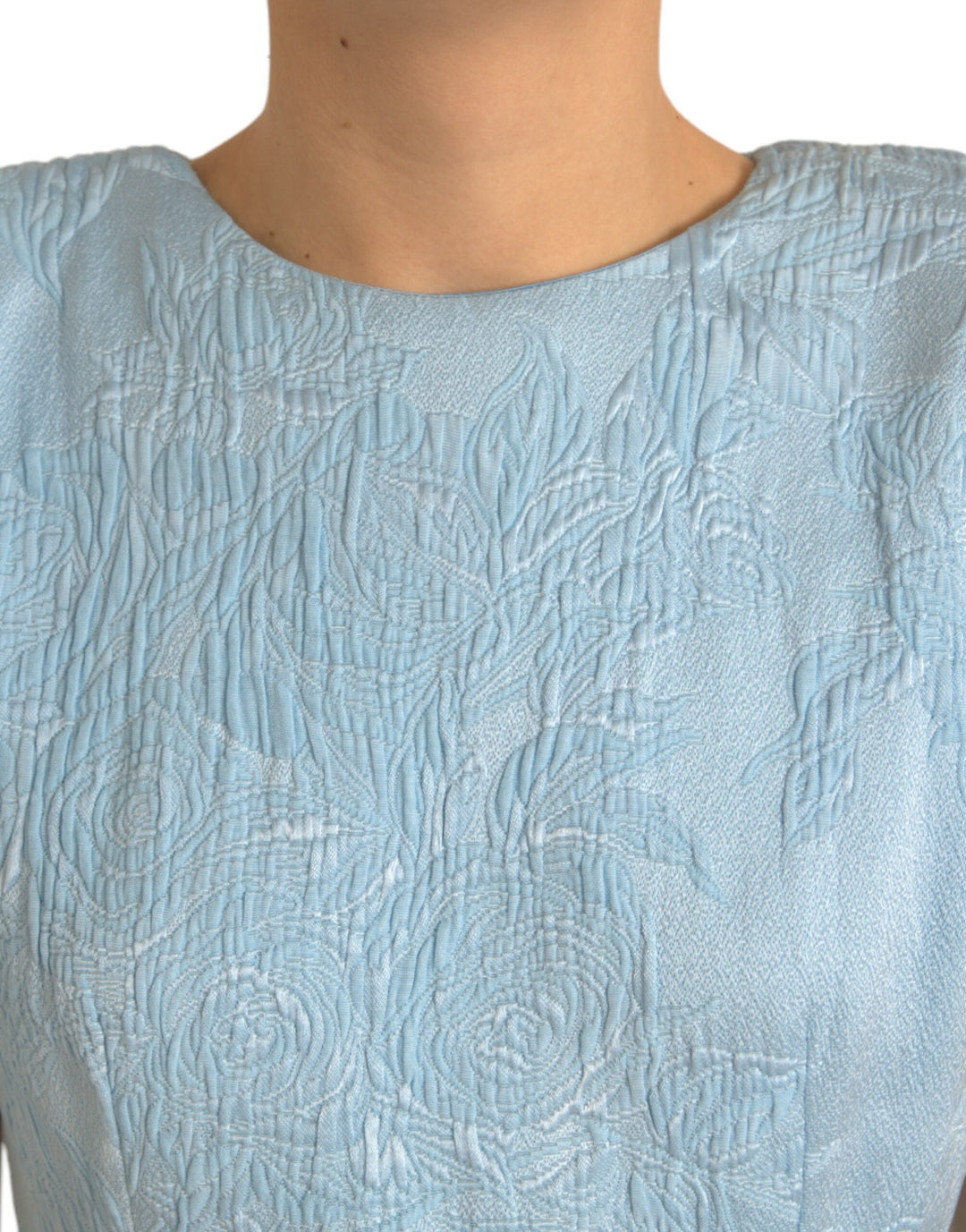 Elegant sky blue mini dress in floral jacquard