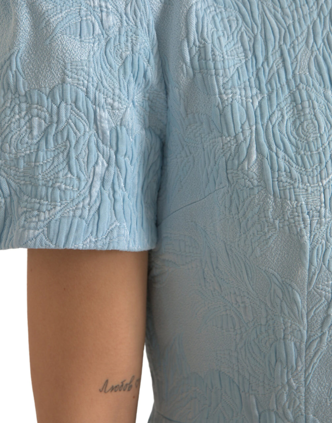 Elegant sky blue mini dress in floral jacquard