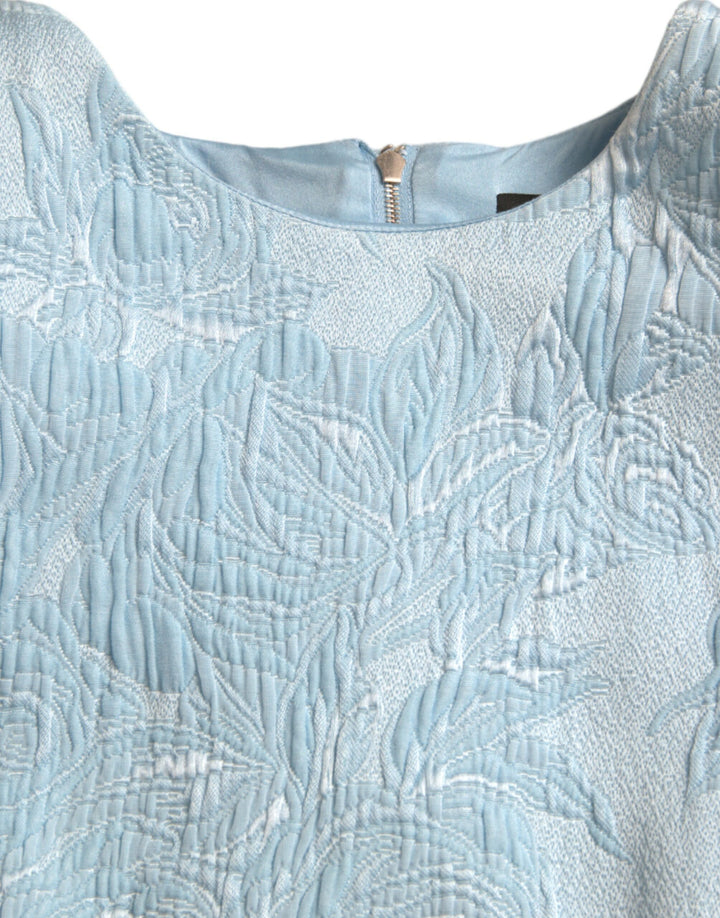 Elegant sky blue mini dress in floral jacquard