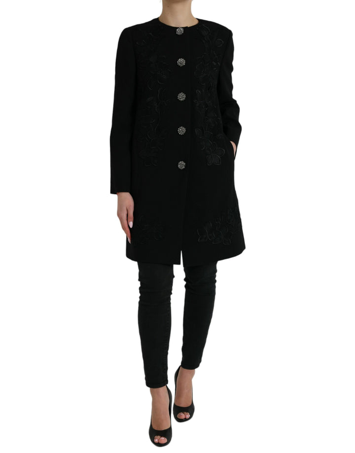 Elegant floral wool trench coat with buttons
