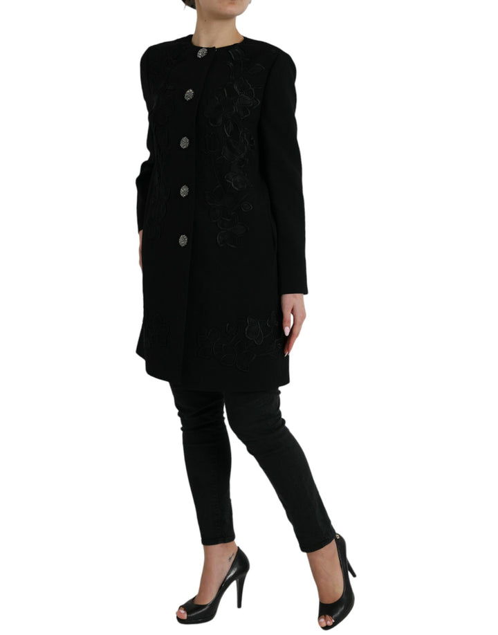 Elegant floral wool trench coat with buttons