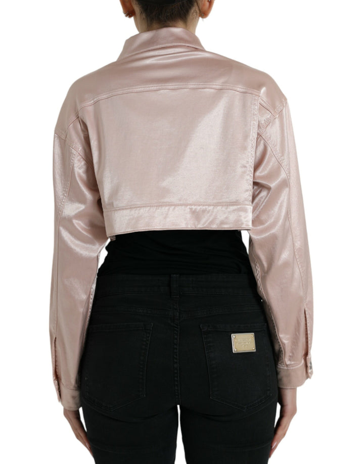 Elegant pink cropped denim jacket