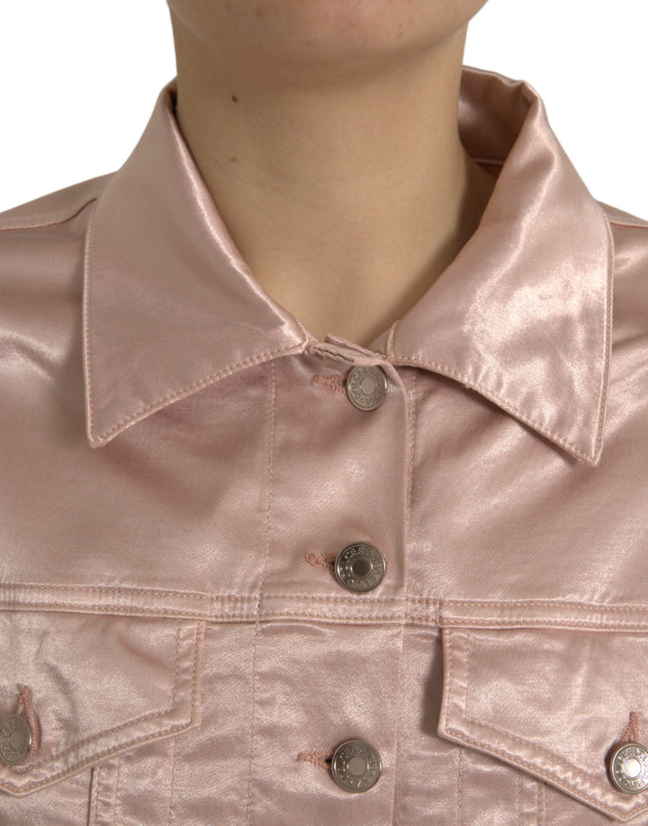 Elegant pink cropped denim jacket
