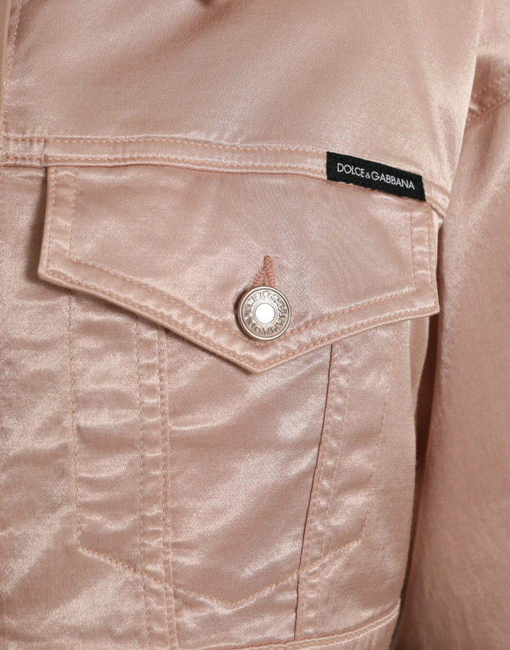 Elegant pink cropped denim jacket