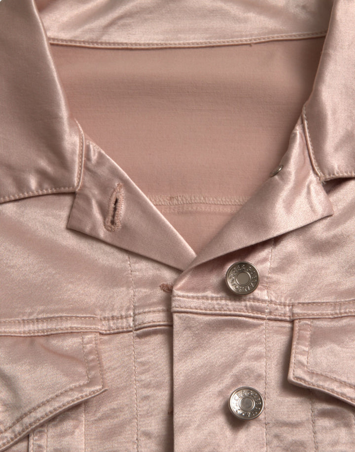 Elegant pink cropped denim jacket