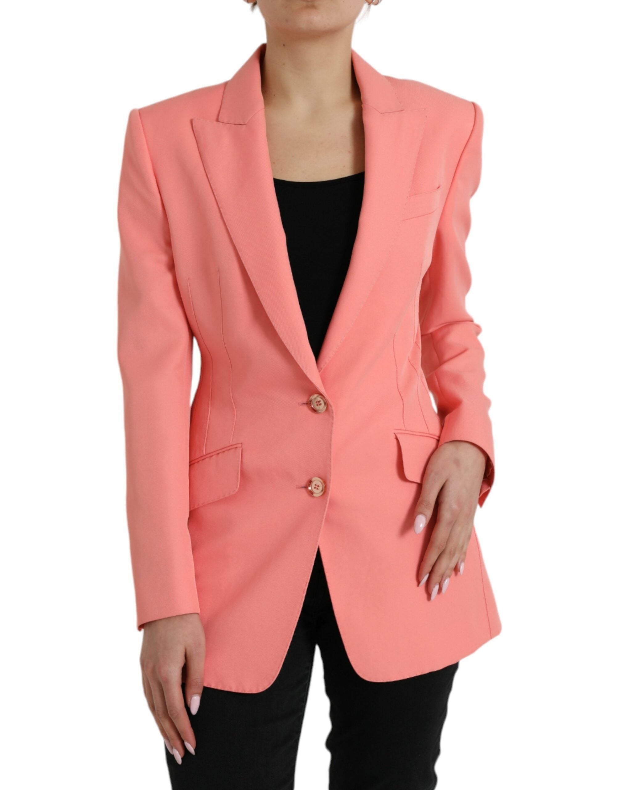 Chic pink blazer with peak lapels