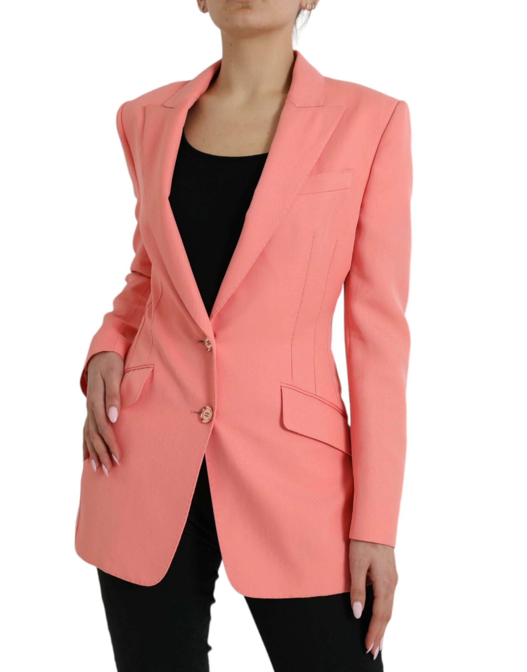 Chic pink blazer with peak lapels