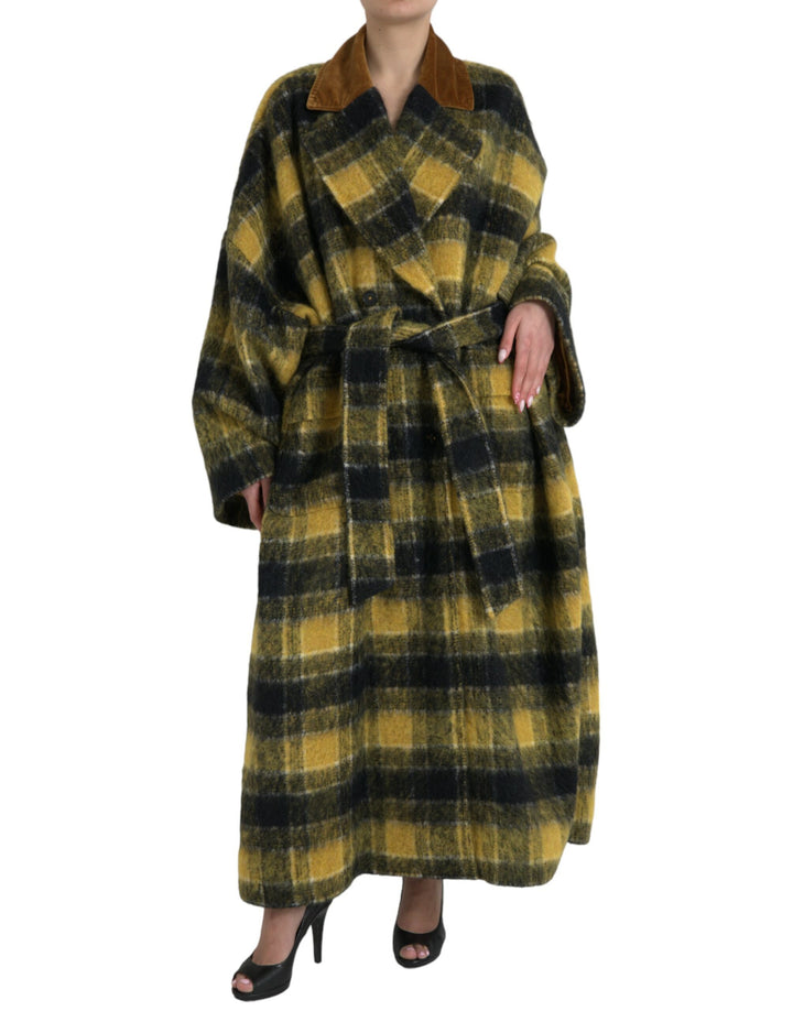 Gelb karierter Langarm-Mantel Jacke