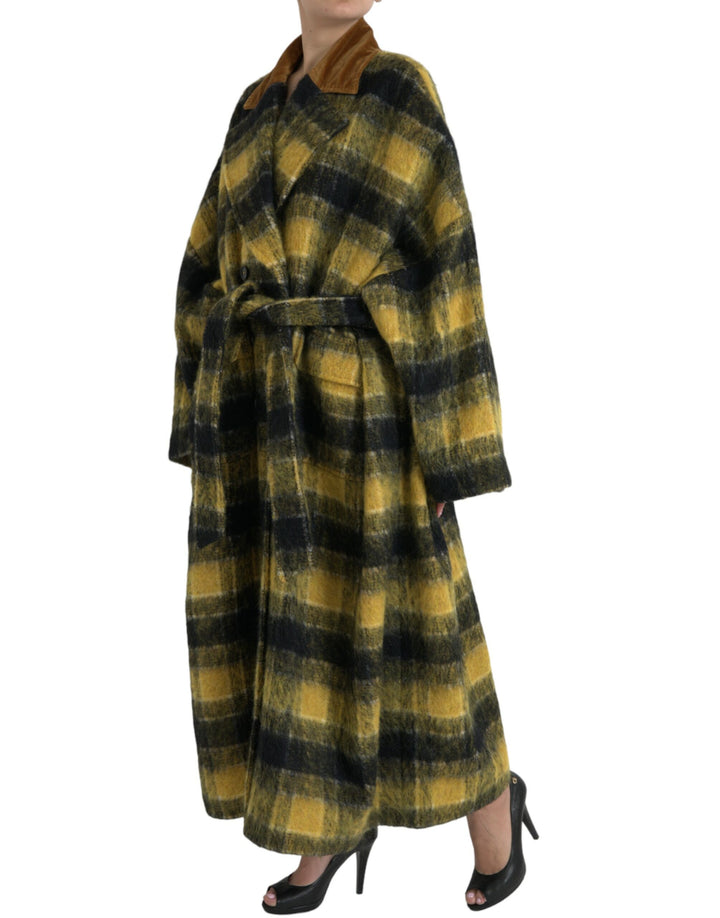 Gelb karierter Langarm-Mantel Jacke