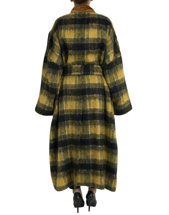 Gelb karierter Langarm-Mantel Jacke