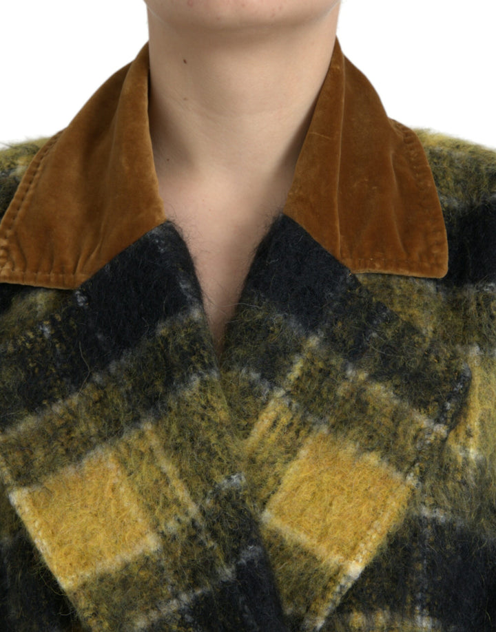 Gelb karierter Langarm-Mantel Jacke