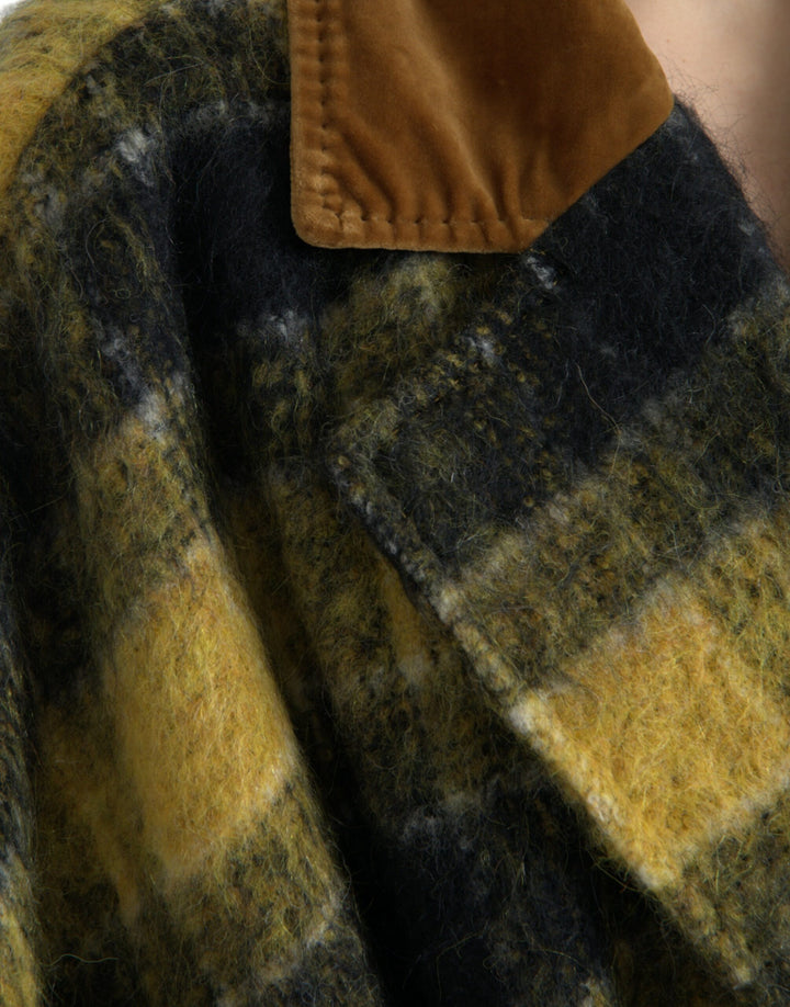 Gelb karierter Langarm-Mantel Jacke