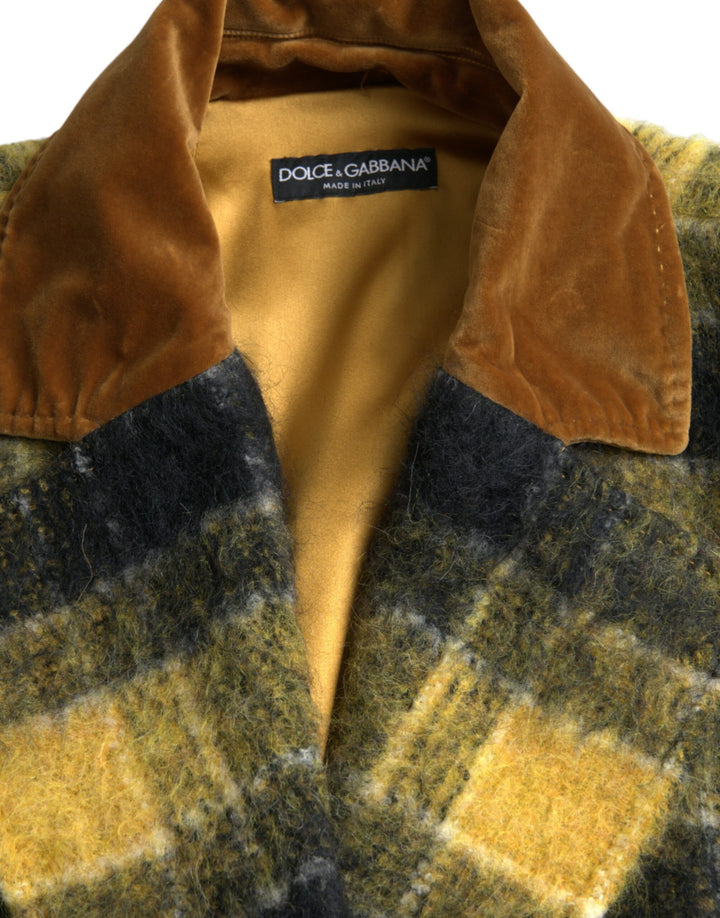 Gelb karierter Langarm-Mantel Jacke