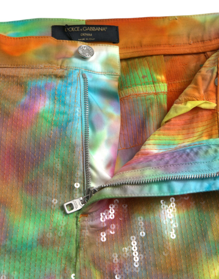 Multicolor Tie Dye mit Pailletten besetzte Hose mit hoher Taille