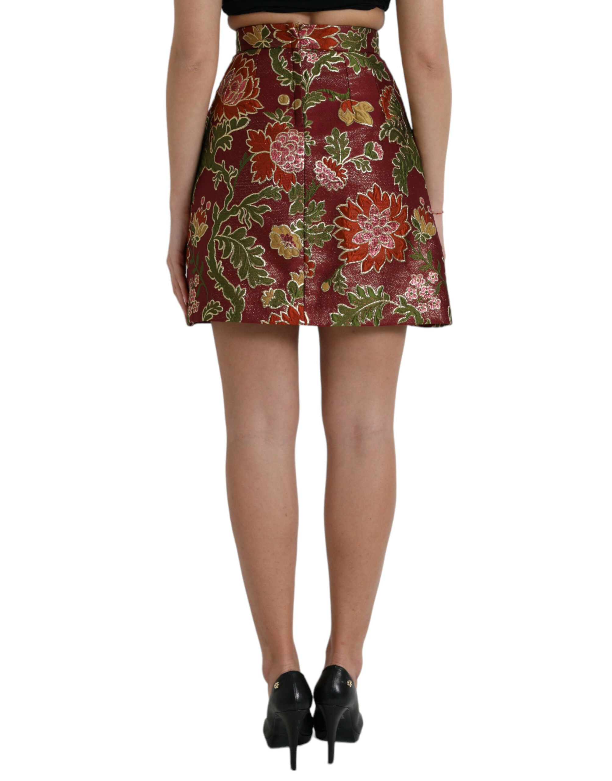 Chestnut brown floral jacquard miniskirt