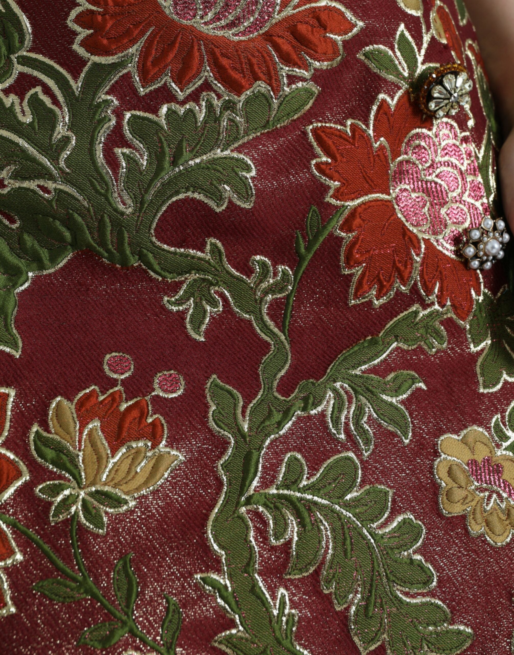 Chestnut brown floral jacquard miniskirt