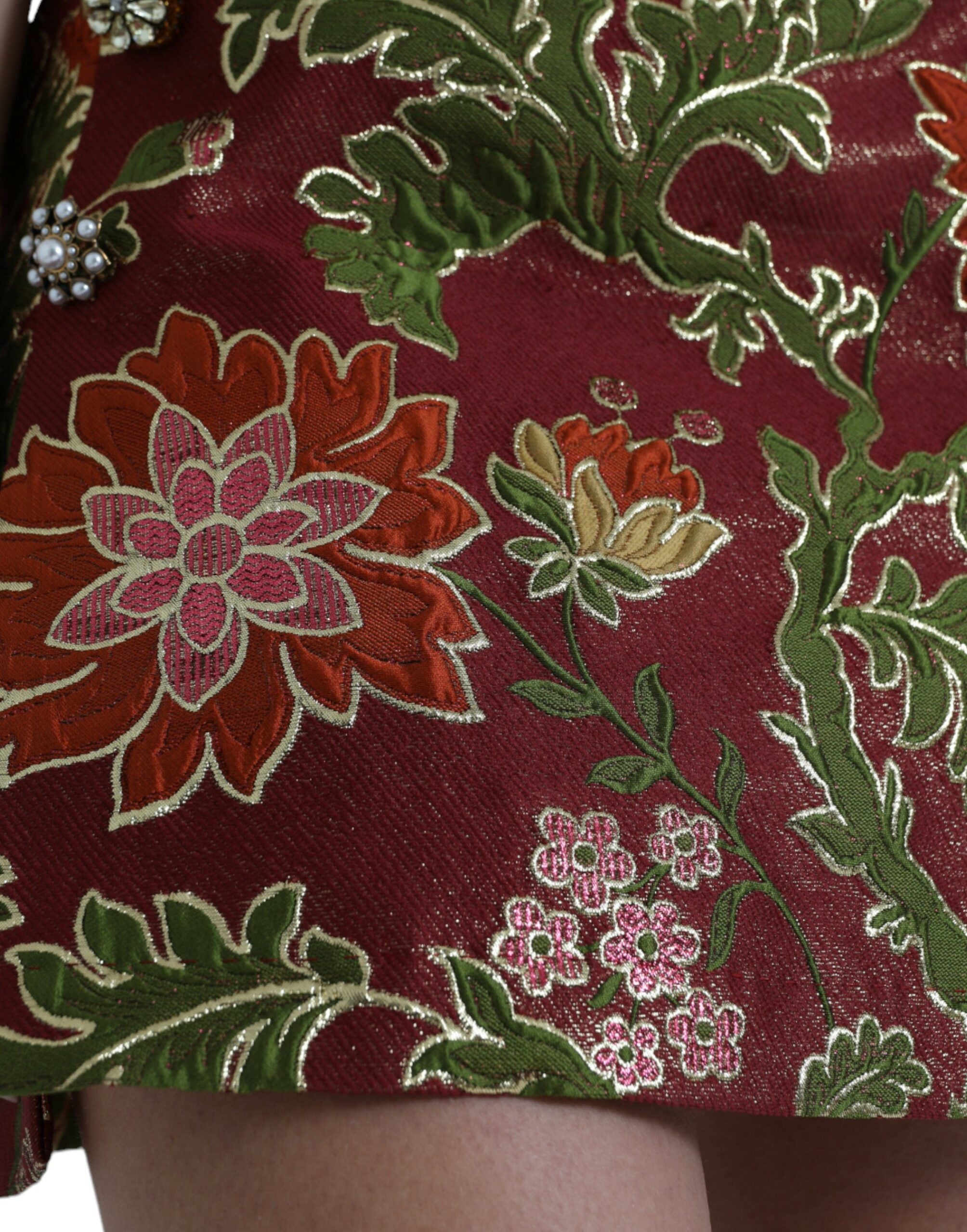 Chestnut brown floral jacquard miniskirt